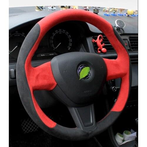 Real Alcantara steering wheel cover for Skoda Superb new Octavia Kodiaq suede Cortex hand stitch grip Auto parts car accessories