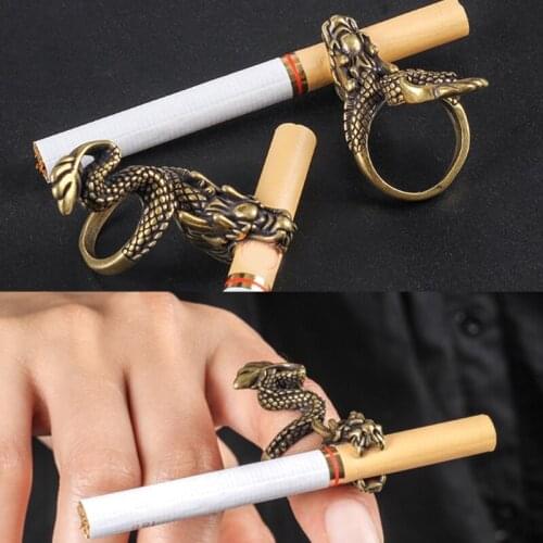 Retro Ring Dragon Cigarette Holder Rack Finger Clip Bronze Opening Adjustable for Cigarettes Holder Smoking Accessories Gift