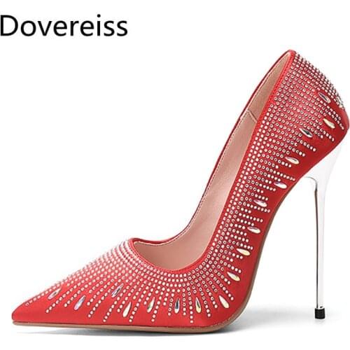 Dovereiss Fashion Womens Shoes Summer New Elegant Slip on Red Sexy Stilettos heels Pumps Sexy Office lady Wedding shoes 31-45