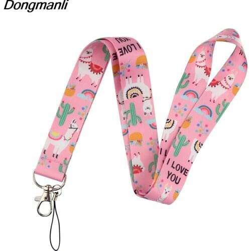 DZ497 Pink Alpaca Key lanyard Car KeyChain ID Card Pass Gym Mobile Phone Badge Kids KeyRing Holder Jewelry