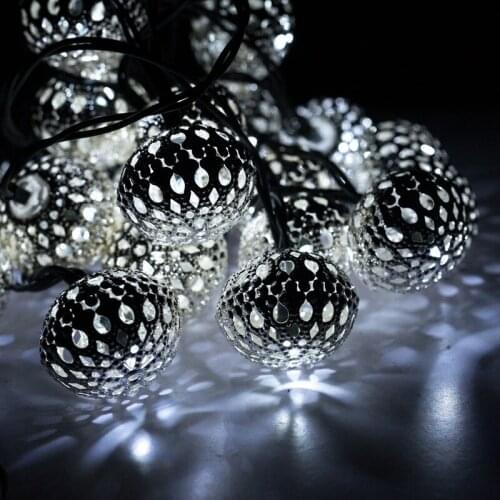 Solar Lights 20LED Moroccan Silver Ball Strings Holiday Wedding Garden Decoration Energy Saving Lantern Outdoor Garden