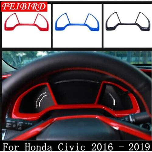 Interior For Honda Civic 2016 2017 2018 2019 ABS Dashboard Instrument Gauge Frame Molding Garnish Frame Cover Trim