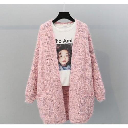 Long Solid Knitted Women Sweater Cardigan Winter New 2021 V-Neck Straight Thicken Warm Loose Female Outwear Coats Tops