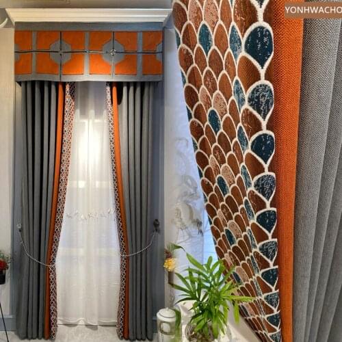 Custom curtain American country floor-to-ceiling window thick Chenille coffee cloth blackout curtain valance tulle panel C228