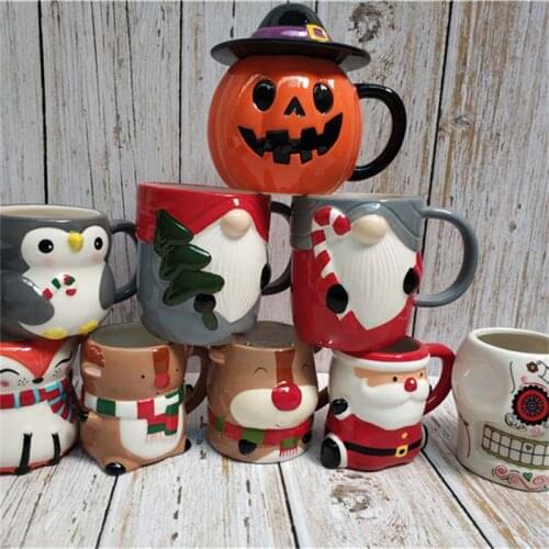 Halloween Ceramic Breakfast Cup Office Coffee Milk Mug Stereo Pumpkin Car Santa Creative Cartoon Water Cup Plate Christmas Gift