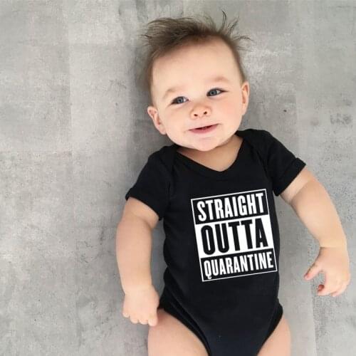 2021 New Arrival Summer Baby Bodysuit Straight Outta Quarantine Letters Print Boy Girl Clothes Cotton Romper