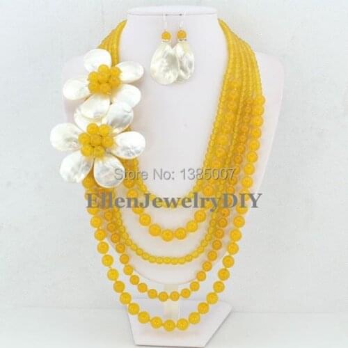 Natural 6-10mm Genuine hot Jewelry Sets Fashion Costume Jewelry Free Shipping Yellow hot Necklace Earrings