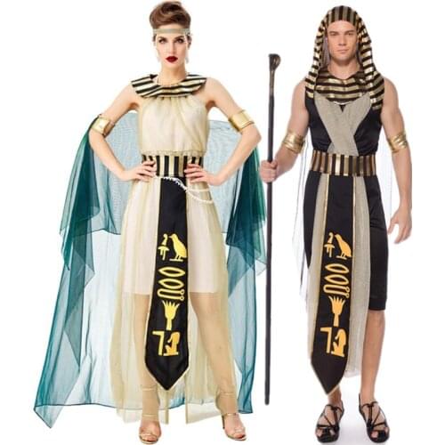 Halloween Costume for Adult Pharaoh Queen Egyptian Cleopatra Costume Women Men Ancient Egypt Fancy Dress Cosplay