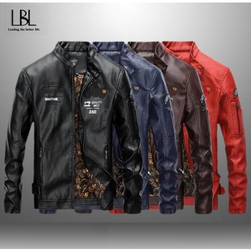 Mens Casual Thick Fleece Zipper Leather Jackets Man Motorcycle PU Leahter Jackets Male Stand Collar Windbreaker Warm Coat Winter