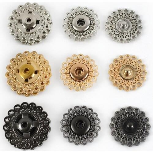 Meetee 10pcs 21/25mm Fashion Metal Flower Hollow Invisible Snap Buttons Garment Decorative Button DIY Coat Sewing Materials D4-1