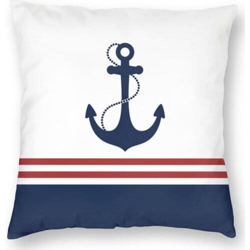 Nautical Navy Blue Anchor With Stripes Square Pillowcover Home Decorative Sailing Sailor Cushions Throw Pillow for Car Printing