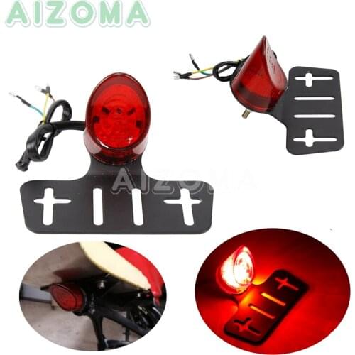 Motorcycle 12V Red E-Mark Taillight w/ License Plate Holder For Harley Yamaha Chopper Custom Rear Fender Mount Brake Tail Light