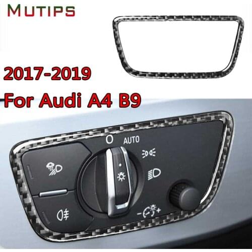 Mutips Car Headlight Switch Cover Button Panel Frame Trim Carbon Fiber Sticker Accessories Interior For Audi A4 B9 2017-2019
