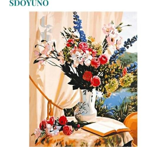 SDOYUNO 60x75cm Painting By Numbers DIY Flowers Paint By Numbers On Canvas Frameless Digital Hand Painting Home Decoration