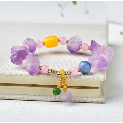 Natural Amethyst Gemstone Jewelry Mineral Raw Rough Stone Bracelet Healing Fashion Decoration Jewelry Accessories Gift