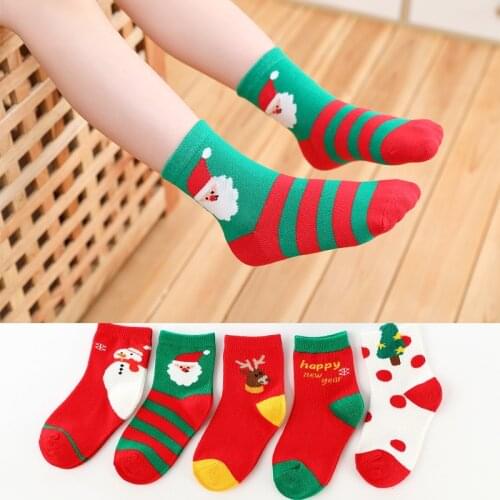 New 5Pairs/Lot 1-12Y Cute Lovely Baby Socks Cartoon For Girls Cotton Cute Toddler Boys Children Christmas Mid-Calf Length Sock