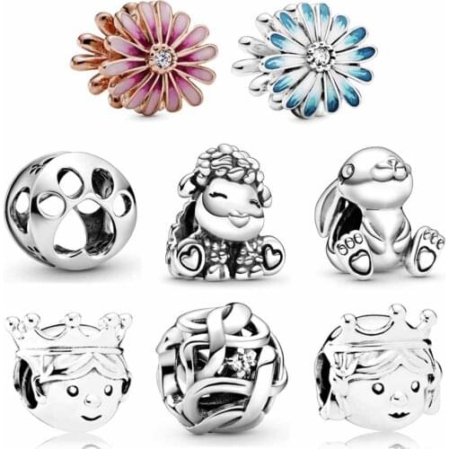 Original Daisy Flower With Crystal Cute Nini the Rabbit Bead Charms Fit Europe Bracelet 925 Sterling Silver Bead Jewelry