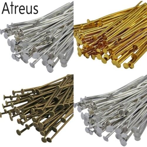 Atreus Flat Head Pins Eye Pin 100pcs 50mm Needles Earrings Findings Bracelets Necklaces Beads Connector Accessories DIY Jewelry