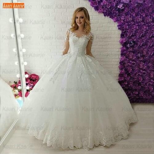 Sexy Long Sleeves Wedding Gowns 2021 Beaded Abiti Da Sposa Lace Up Appliqus Tulle Ball Gown Bridal Dresses Women Robe De Mariage