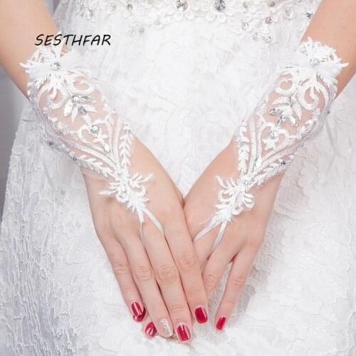 Bridal Gloves Long Pearls Lace Wedding Gloves Women Fingerless Party Gloves Wedding Accessories ST030