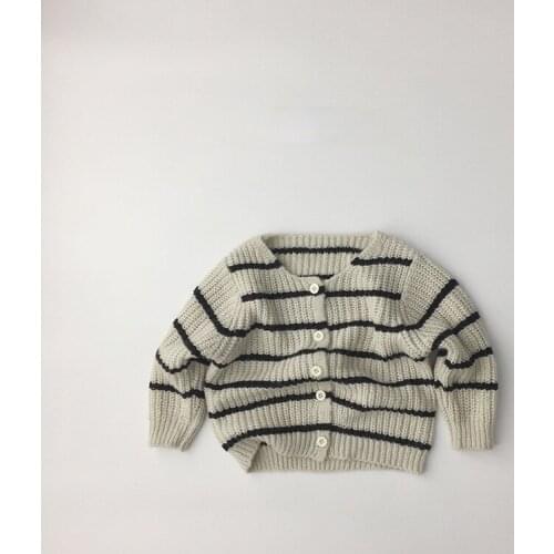 Boys and Girls Sweaters Knitwear Crew Neck Jackets Cardigan Striped Spring Childrens Korean Sweaters
