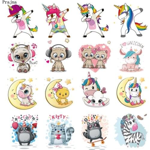 Prajna Cartoon Animal Unicorn Iron On Transfers Vinyl Heat Transfers Thermal Stickers On Kids Clothes Patches For Clothing DIY