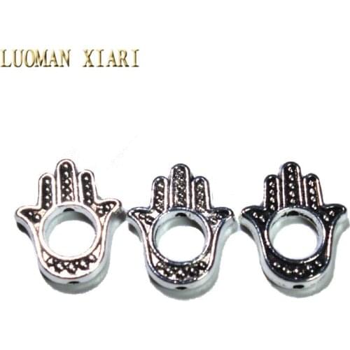 Wholesale 10pcs/20pcs Lot Vintage Silvery Hamsa Hand Beads Spacers Beads Charms DIY For Jewelry Making Bracelet 13*15 mm