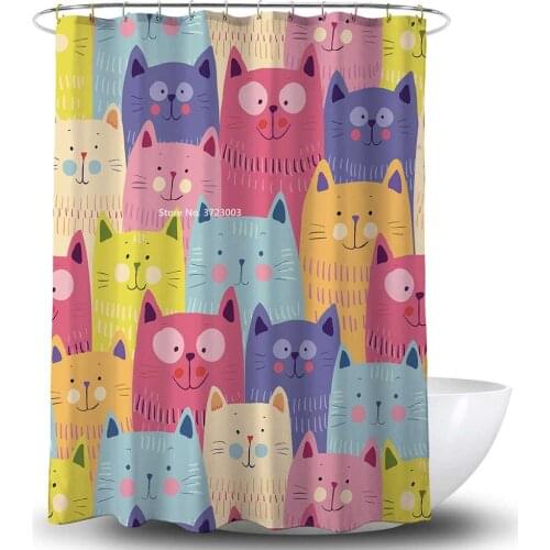 Cute Cat and Dog Pet Print Shower Curtain Bathroom Home Decor Multi-functional Anti-peeping Shower Curtain