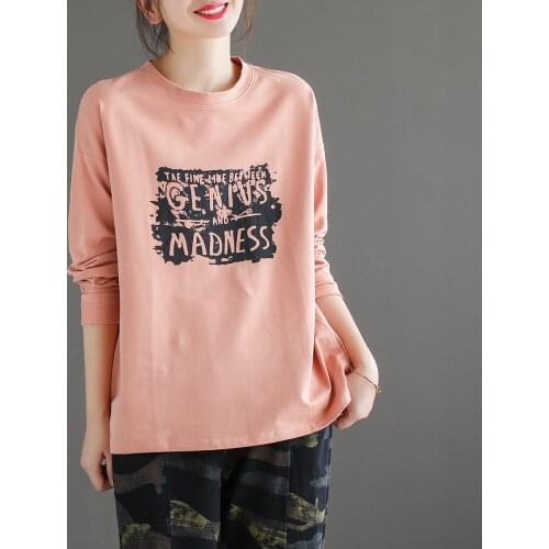 2020 New autumn Women Long Sleeve T-shirt Mori Girl Cotton Print O-Neck Loose Literary Casual Pullover Tops Women
