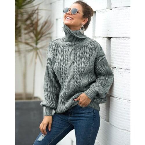 Female turtle neck knitted pullovers braid twist pattern solid color autumn winter basic thick sweaters casual women clothes