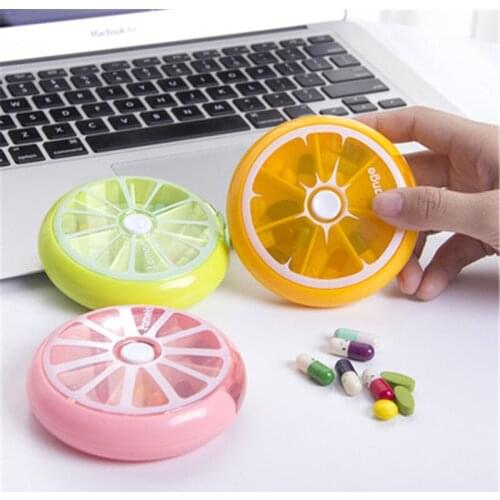 1pc 7 Day Pill Container Weekly Rotating Pill Box Splitter Pill Organizer Medicine Box Cutter Travel Pillbox Health Stationery