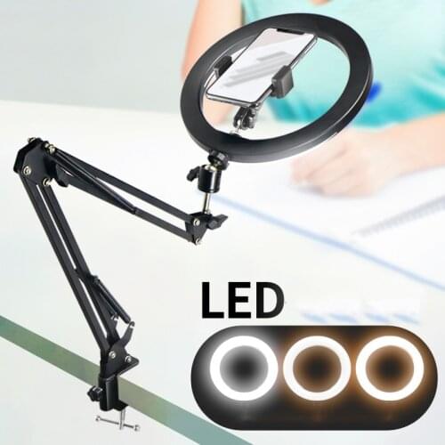 16CM 26CM Photography Selfie Light LED Ring Light With Overhead Phone Holder Suspension Arm Stand Kits For Photo Video Shooting