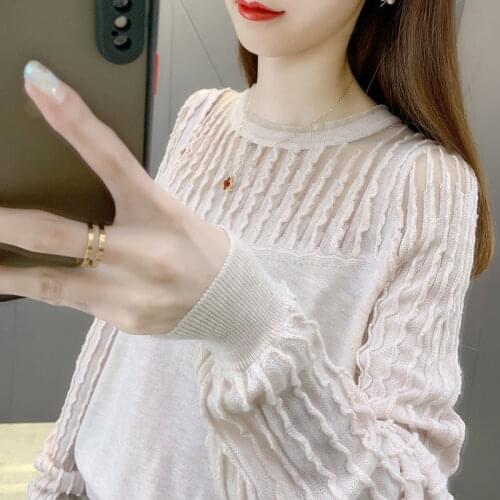 2021 new spring and autumn fashion temperament casual knit sweater top women all-match western style loose long-sleeved sweater