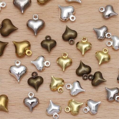 50pcs 7.5X9.5mm Copper Heart Charm Pendants for Making Choker Necklace Bracelet Earrings Jewelry DIY Accessories