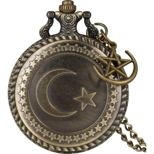 50pcs/lot Retro Bronze Moon and Star Quartz Pocket Watch Chinese Zodiac Necklace for Men Women Gift Watches Pendant