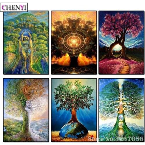 CHENYI 5D Diamond Painting Tree Landscape Cross Stitch Kits Full Diamond Embroidery Diy Mosaic Gift Paintings For Interior Decor