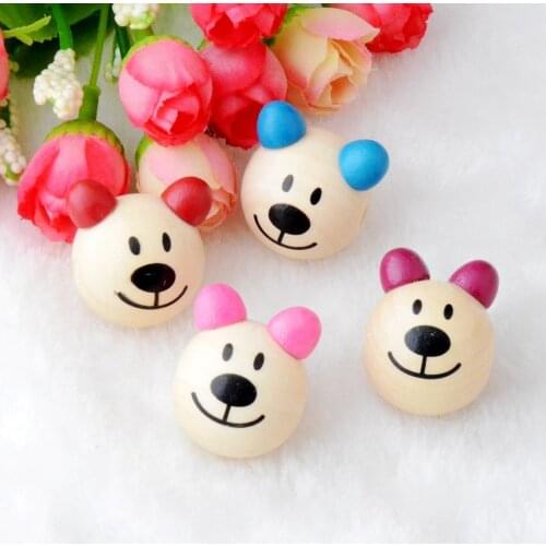 Free shipping 20pcs Random Mixed Color Bear Wood Beads 27x28mm