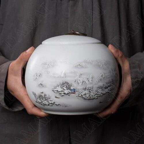 Color Glaze Ceramic Tea Organizer Hand Painted Porcelain Tea Container Ink Painting Sealed Storage Jars Home Decoration Modern