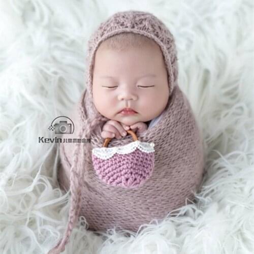 Newborn mohair bonnet and wrap full set photo prop Handmade knit moahir wrap Baby soft hat outfit Newborn photography props