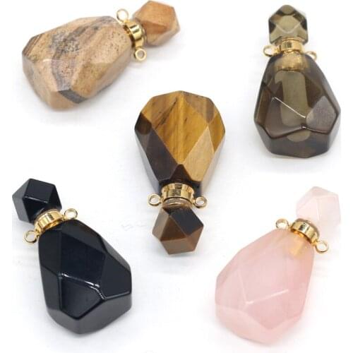 Hot Sale Perfume Bottle Pendant Natural Stone Faceted Crystal Agates Essential Oil Diffuser Connector for DIY Necklace Jewelry