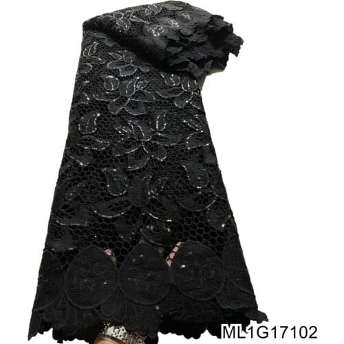 BEAUTIFICAL High quality nigerian guipure cord laces fabric water soluble embroidery with sequins 5yards for wedding ML1G171