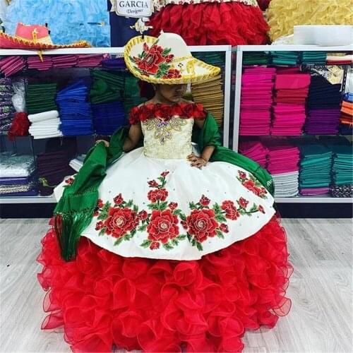 2021 Princess Flower Girl Ball Gowns Red Flowers Lace Appiques Appiques Luxury Little Girl Birthday Party Gowns