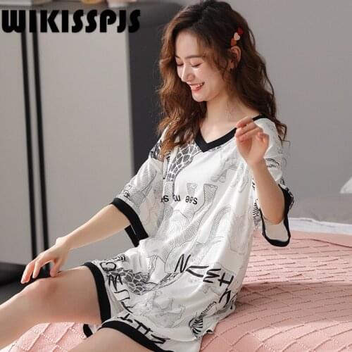 Summer Lady Modal Pajamas Short Sleeve Shorts Loose V-neck Thin Simple Home Suit Lounge Wear Pajamas for Teen Girls Kawaii
