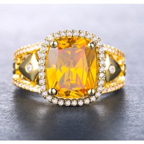 MIQIAO Yellow Gold Plated Luxury Full Zircon Square Color Stone Vintage Boho Rings for Women Wedding Couple Friends Gift Jewelry