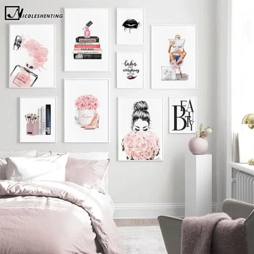 Fashion Wall Art Canvas Painting Lashes Black Lips Poster Print Simplicity Perfume Books Picture Modern Salon Beauty Decoration