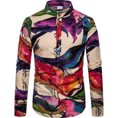 2019 Fall and Winter Men New Style Broken Flower Tops Mens Leisure Large-Size Long-sleeved Shirts