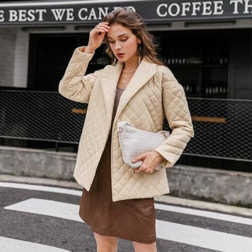 2021 New Belted Autumn Winter Coats Female Long Sleeves Elegant Lapel Overcoat Warm Short Cotton Padded Parkas Womens Jackets