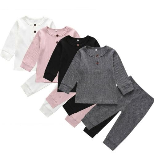 New Baby Boy Girl Clothes Knitted Cotton Long Sleeve Tops And Trousers Outfits