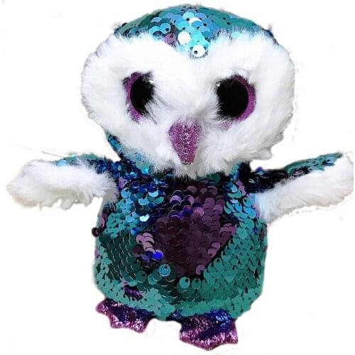 New Ty Beanie Boos Big Eyes 6''15CM Reversible Blue Purple Sequined Owl Plushie Doll Toys Boy Girl Child Birthday Christmas Gift