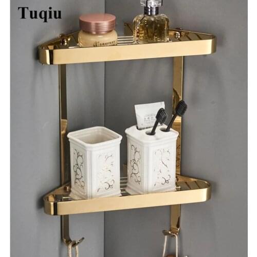Solid Brass Wall Mounted Gold Bathroom Corner Shelf Bathroom Shampoo Shelf Bath Shower Shelf Soap Holder Bathroom Accessories